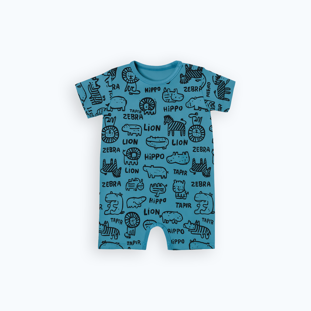 BLUE ANIMALS PRINT HALF BODY ROMPER