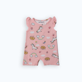 PINK UNICORN PRINT HALF BODY ROMPER