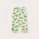 CREAM DINO PRINT SLEEVES LESS FULL BODY ROMPER