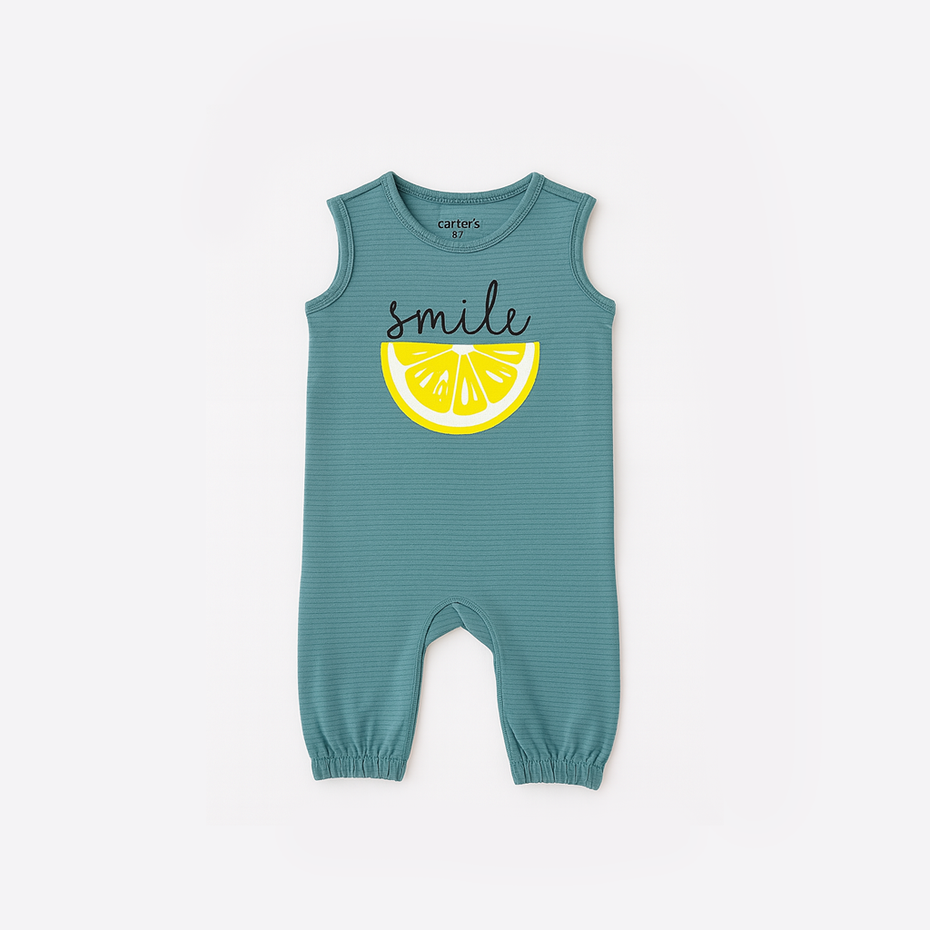 BLUE SMILE LEMON PRINT SLEEVES LESS FULL BODY ROMPER Secondary image
