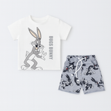WHITE BUGS BUNNY PRINT WITH SHORTS COTTON JERSY FABRIC BABA SUIT