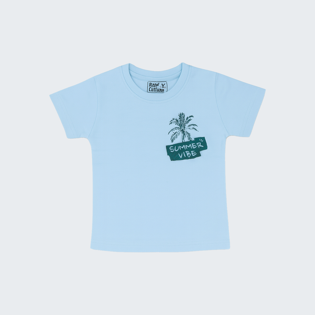 SKY BLUE "SUMMER VIBE" PRINT HALF SLEEVES T-SHIRT FOR BOYS