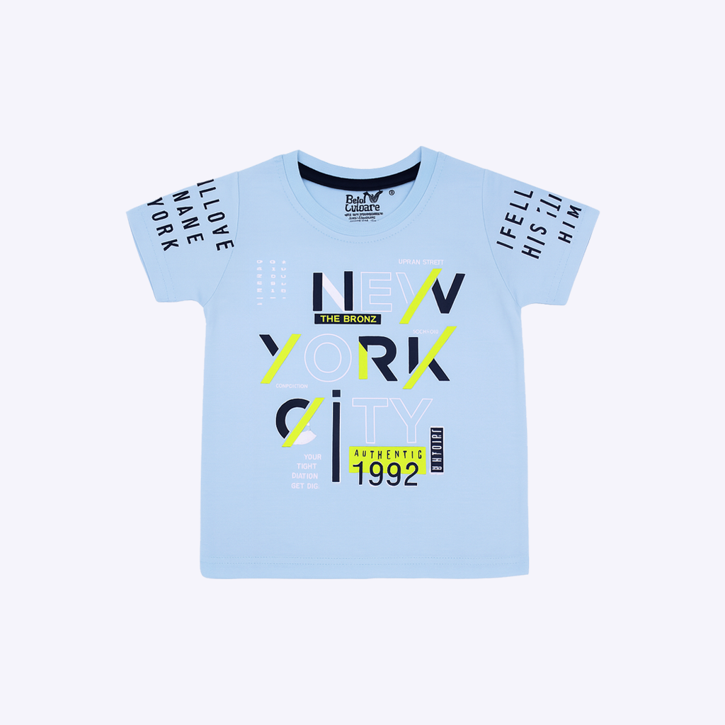 SKY BLUE "NEW YORK CITY" PRINT HALF SLEEVES T-SHIRT FOR BOYS