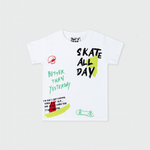 Load image into Gallery viewer, WHITE SKATE ALL DAY PRINT HALF SLEEVES T-SHIRT FOR BOYS
