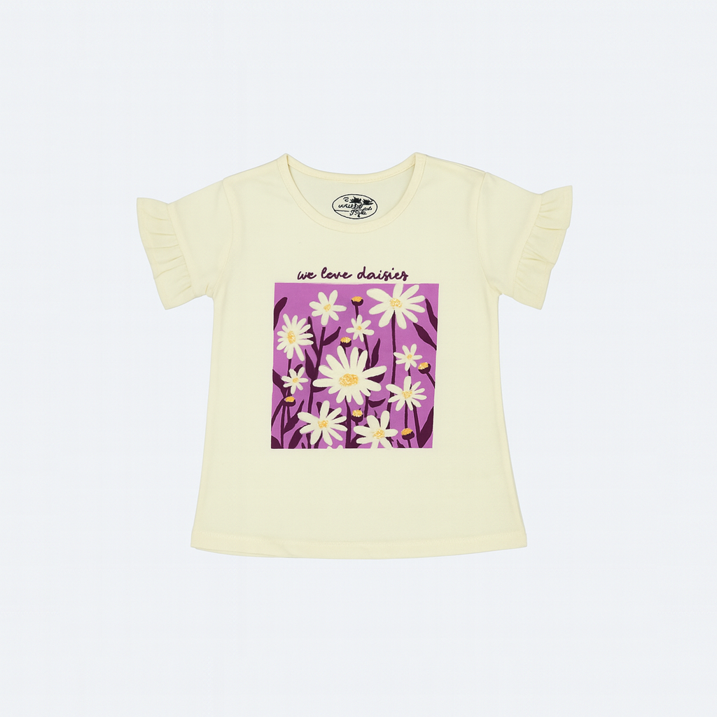 YELLOW "WE LOVE DAISIES" T-SHIRT TOP FOR GIRLS