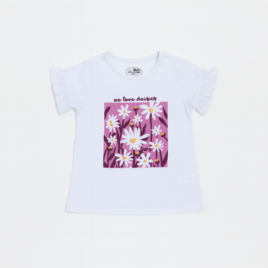 WHITE "WE LOVE DAISIES" T-SHIRT TOP FOR GIRLS