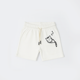 WHITE CAT PRINT SHORTS FOR UNISEX