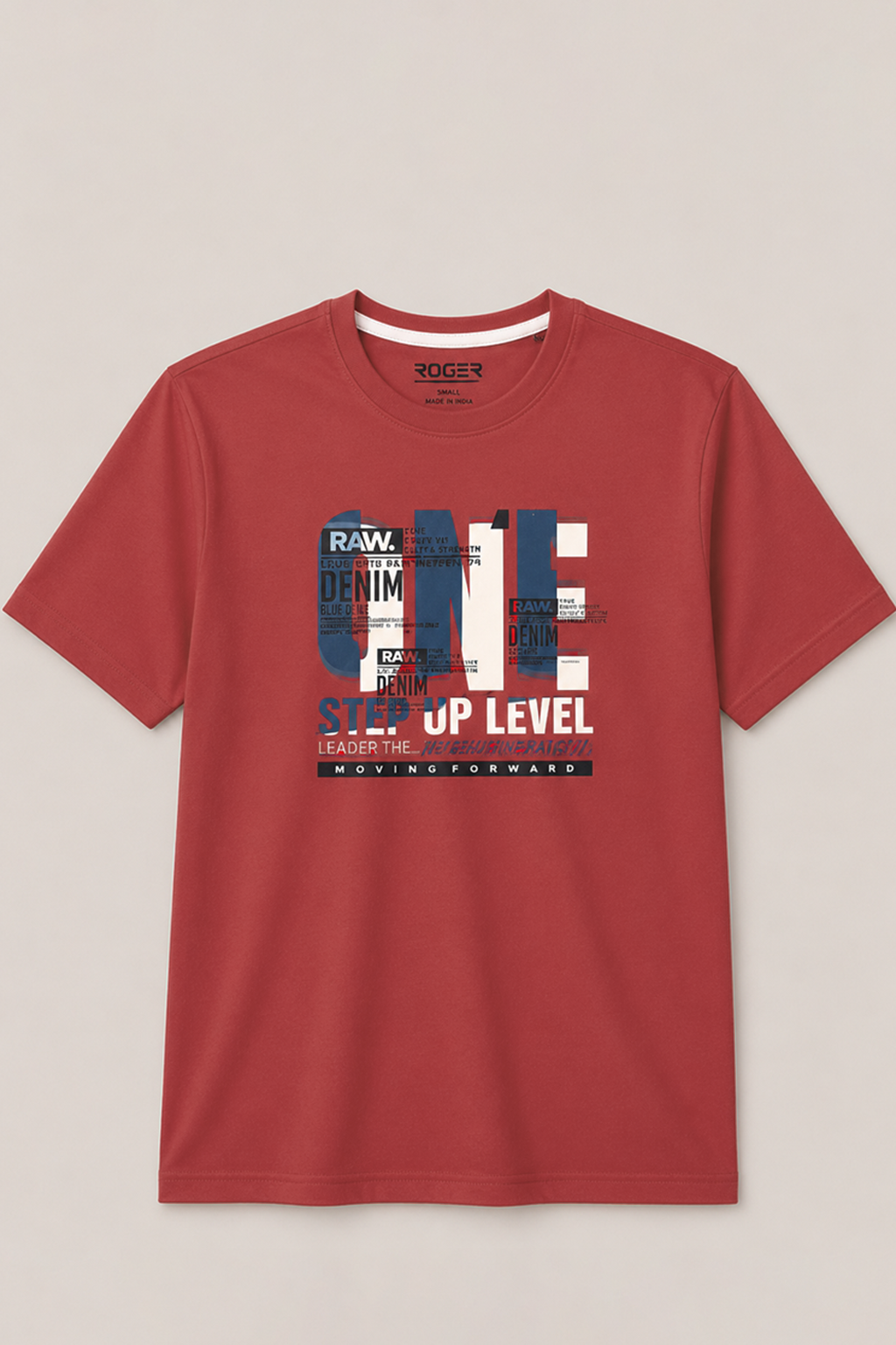 Dull Red Denim One Print T-Shirt For Men
