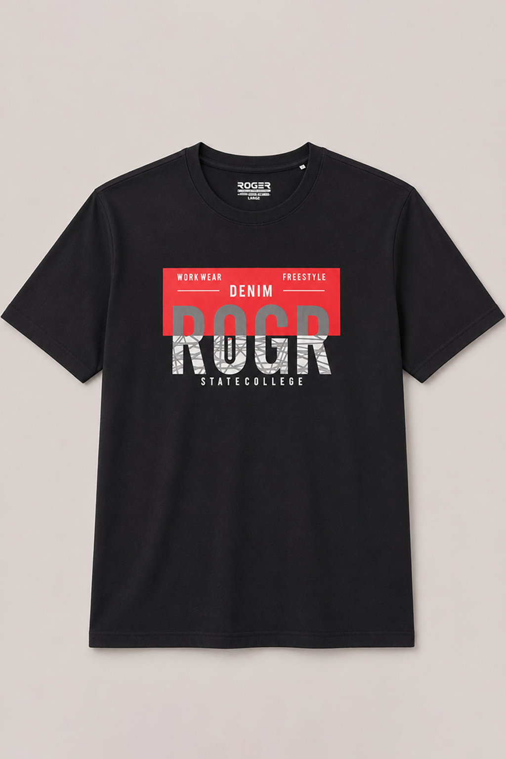 Black Denim Roger Print T-Shirt For Men