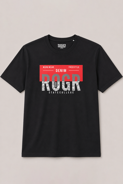 Black Denim Roger Print T-Shirt For Men