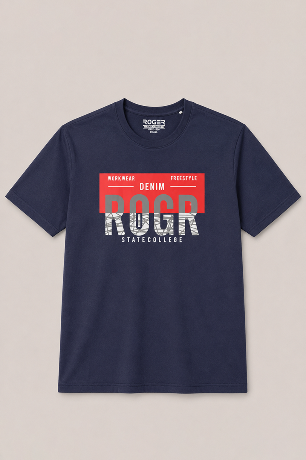 Navy Blue Denim Roger Print T-Shirt For Men Secondary image