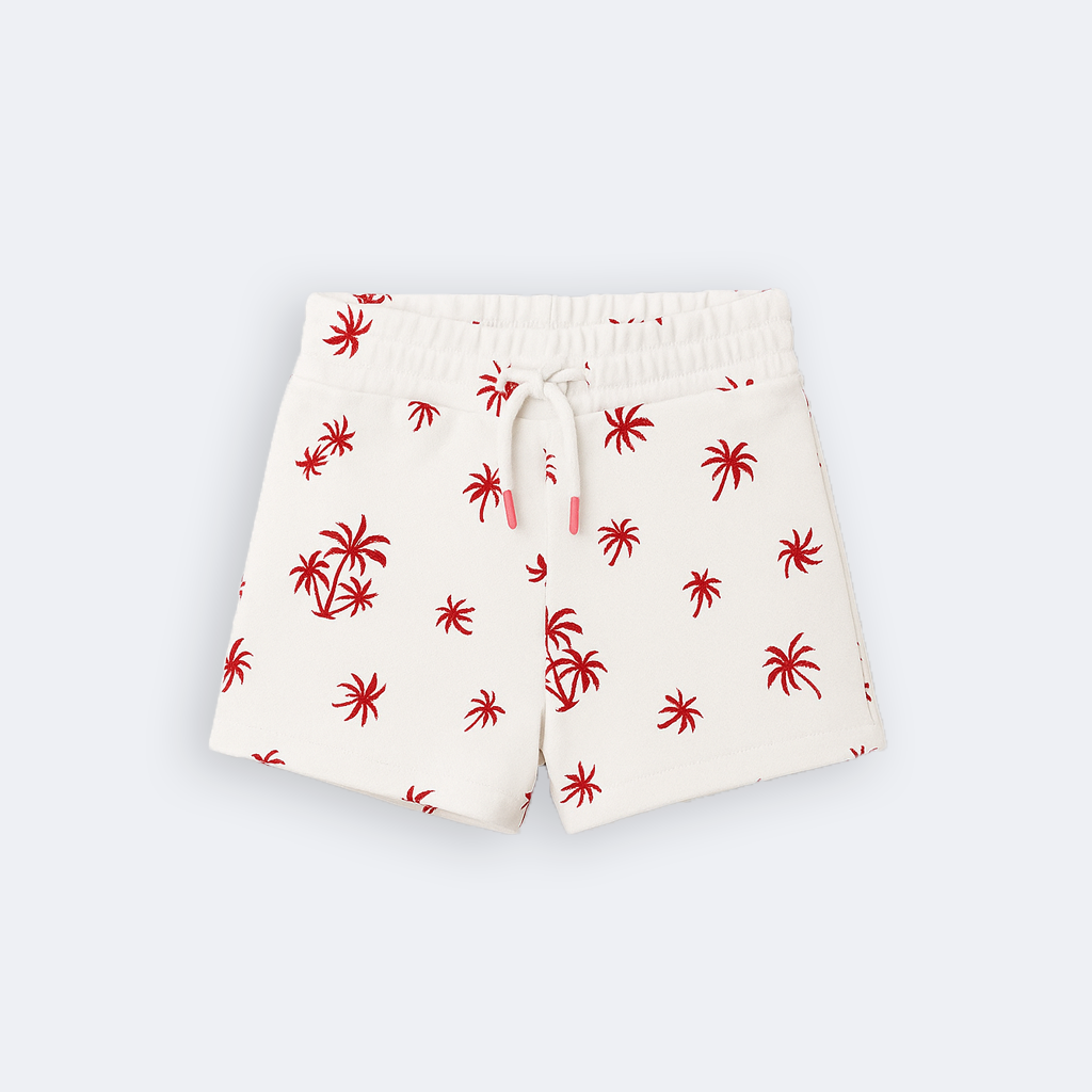 WHITE WITH RED TREE PRINT SHORTS FOR UNISEX Main image