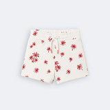 WHITE WITH RED TREE PRINT SHORTS FOR UNISEX