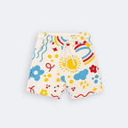 WHITE SUN & FLOWERS PRINT SHORTS FOR GIRLS