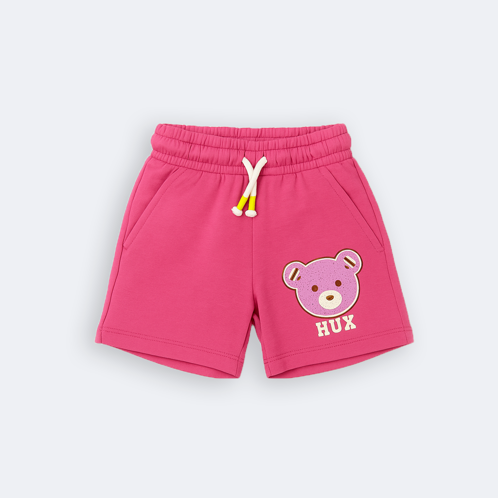 BLUSH PINK HUX BEAR PRINT SHORTS FOR GIRLS