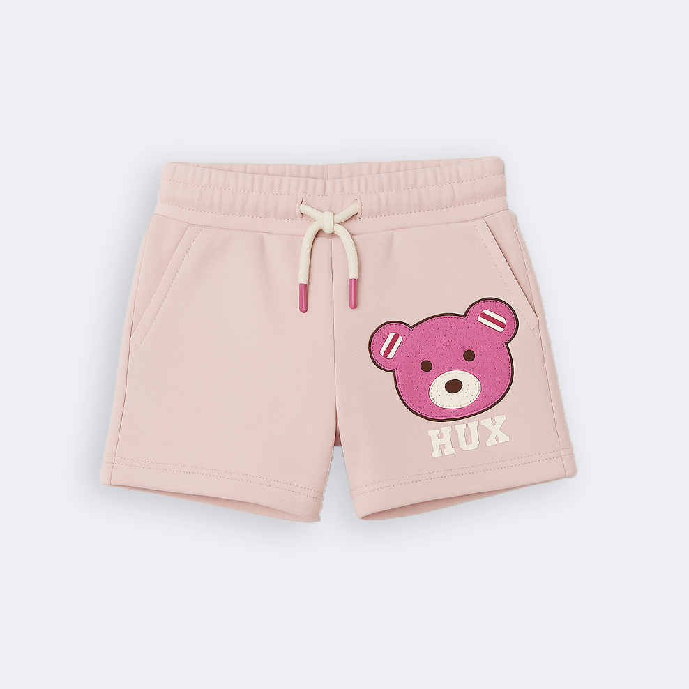 BABY PINK HUX BEAR PRINT SHORTS FOR GIRLS Main image