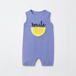 Load image into Gallery viewer, LIGHT PURPLE LEMON SMILE PRINT SLEEVES LESS FULL BODY ROMPER

