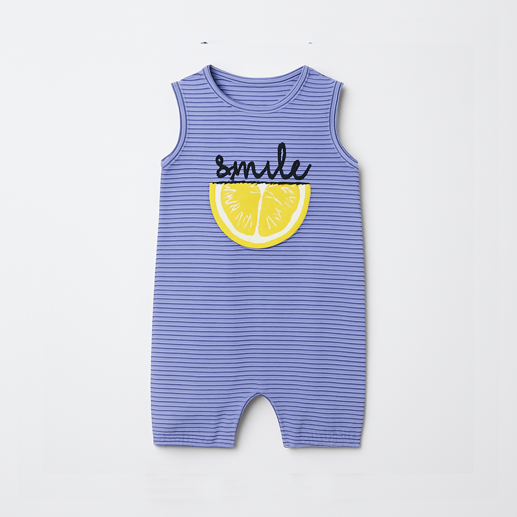 LIGHT PURPLE LEMON SMILE PRINT SLEEVES LESS FULL BODY ROMPER