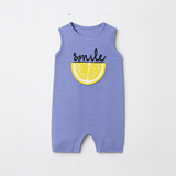 LIGHT PURPLE LEMON SMILE PRINT SLEEVES LESS FULL BODY ROMPER