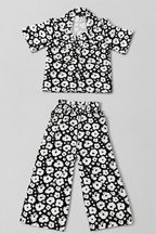 White Flowers Print Linen Fabric Suit For Girls