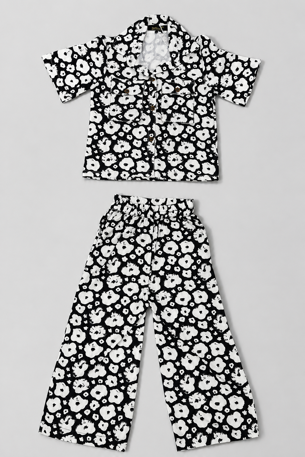 White Flowers Print Linen Fabric Suit For Girls