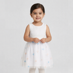 White With Pink Stars Frock For Girls ( Minor Defection )