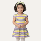 Yellow & Purple Stripes With Hair Band Frock For Girls