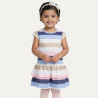 Pink & Grey Stripes With Hair Band Frock For Girls