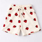 Cream Strawberry Print Shorts For Girls