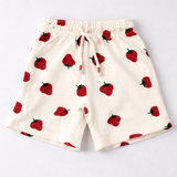 Cream Strawberry Print Shorts For Girls