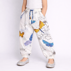 WHITE WITH BIG BUTTERFLIES PRINTED FRIL POCKETS PAJAMA FOR GIRLS