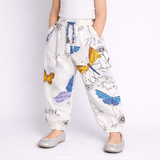 WHITE WITH BIG BUTTERFLIES PRINTED FRIL POCKETS PAJAMA FOR GIRLS