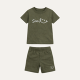 Green Smile Print Ribbed Linen Fabric Suit For Summers