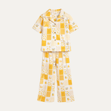 Yellow Sweet Life Print Co-ord Linen Fabric Suit For Girls