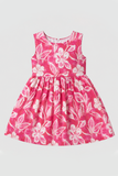 Pink Flowers Print With Hair Band Frock For Girls