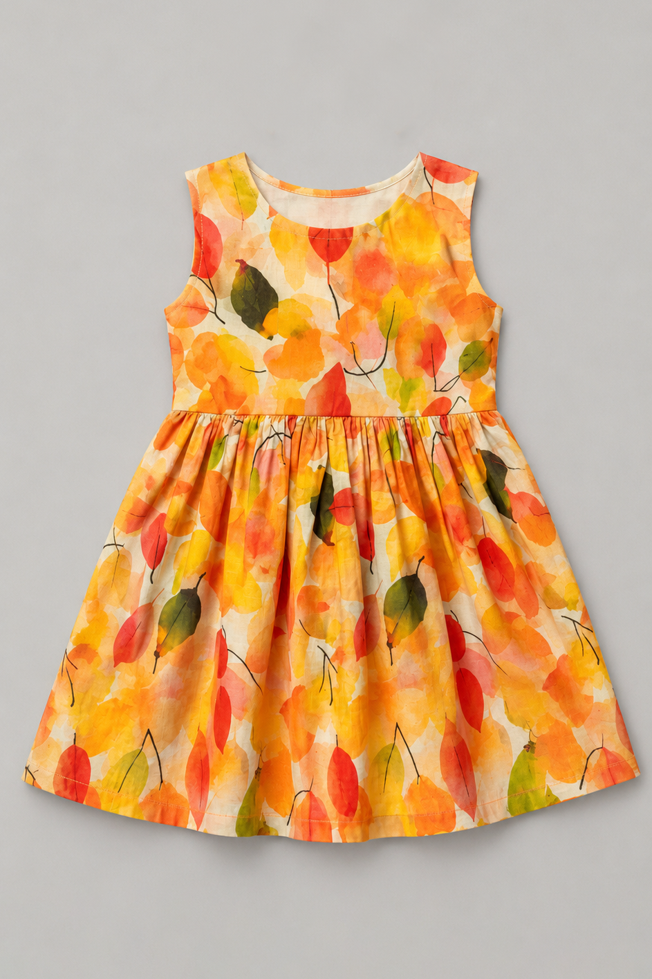 Yellow Leaf Print With Hair Band Frock For Girls