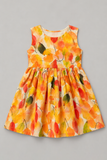Yellow Leaf Print With Hair Band Frock For Girls