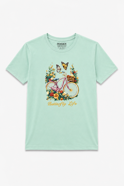 Sea Green Cycle Print T-Shirt For Women