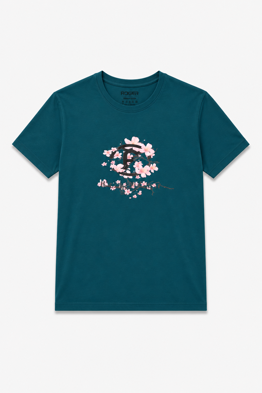 Teal Blue Flowers Print T-Shirt For Women Main image