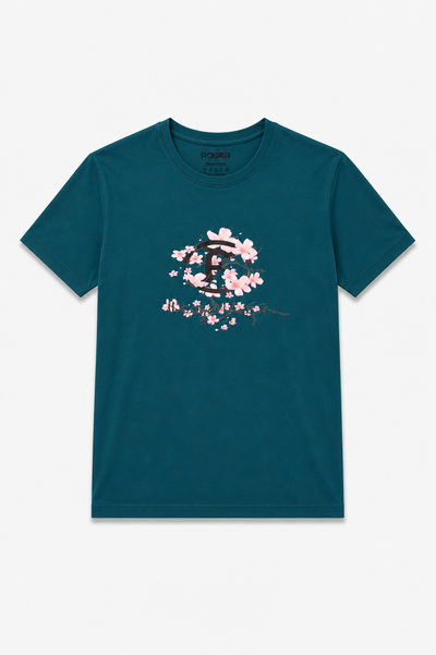 Teal Blue Flowers Print T-Shirt For Women