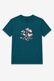 Teal Blue Flowers Print T-Shirt For Women