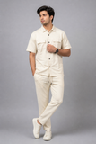 Cream Jersy Fabric Double Pocket Trouser & Shirt Suit For Men