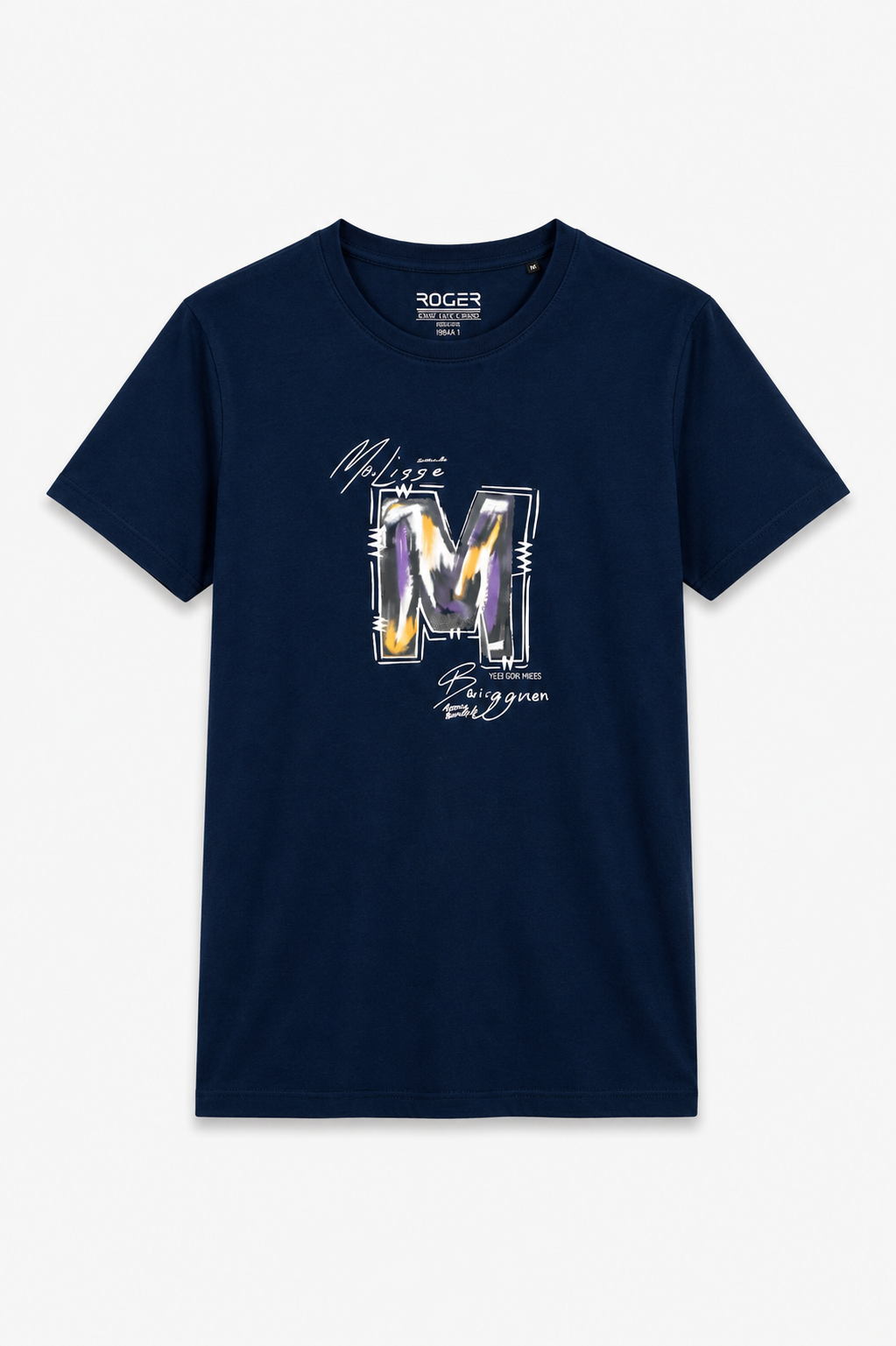Navy Blue "M" Print T-Shirt For Women