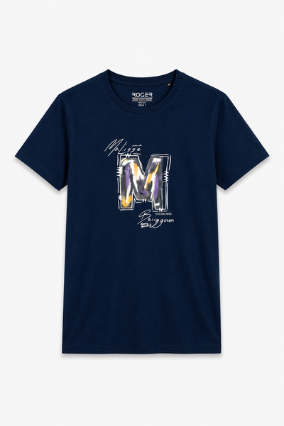 Navy Blue "M" Print T-Shirt For Women
