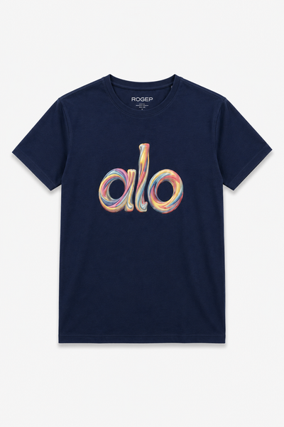 Navy Blue ALO Print T-Shirt For Women
