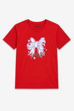 Red Bow Butterflies Print T-Shirt For Women