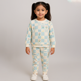 Blue Sweet Bear Print Fleece Fabric Suit For Winters