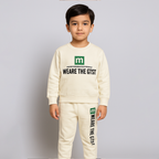 Cream "M" Print Fleece Fabric Suit For Winters
