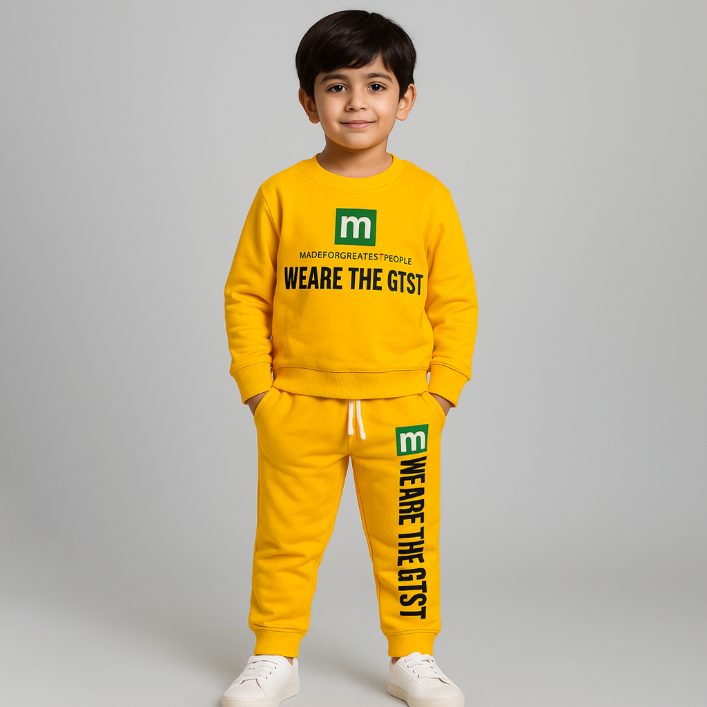 Mustard "M" Print Fleece Fabric Suit For Winters