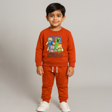 Brown Minecraft Print Fleece Fabric Suit For Winters